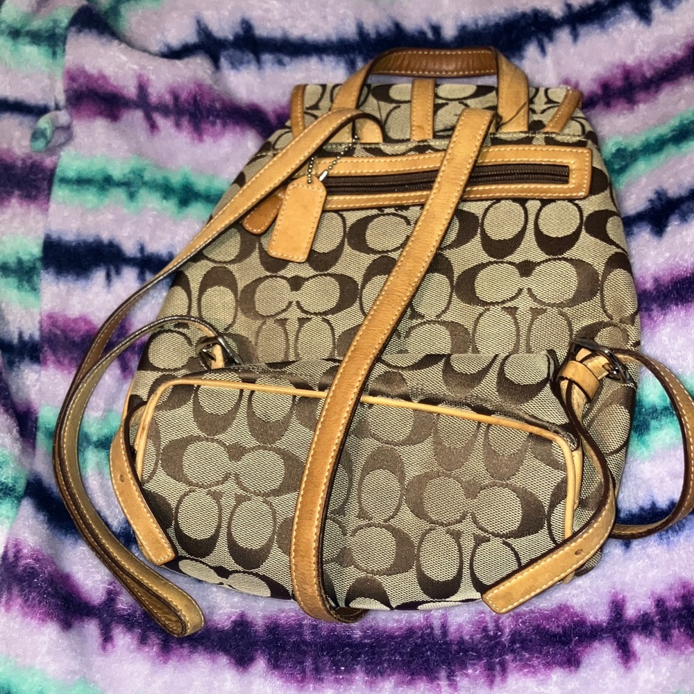 Coach Brown and Tan Signature Backpack
